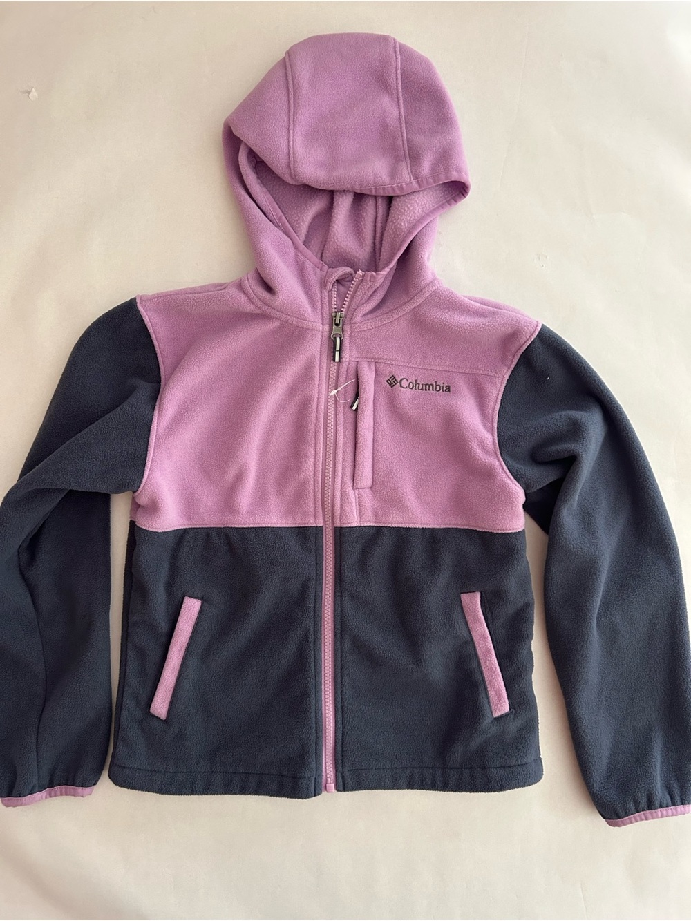 Columbia Kids Benton Springs Hooded Fleece Jacket Purple Navy Full Zip Size M
